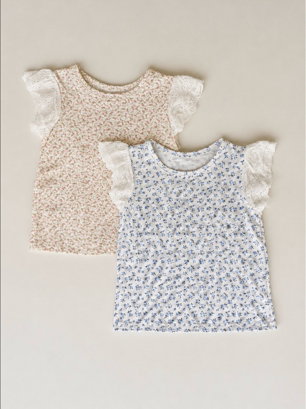 2T Toddler Girls Floral Flutter Sleeve Tops Bundle | Set of 2 | Blue & Pink